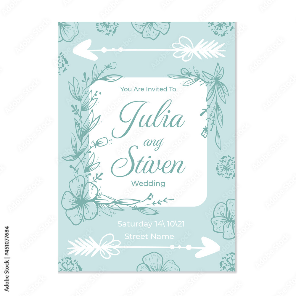 Wedding invitation template with flower print ornament design. Vector illustration