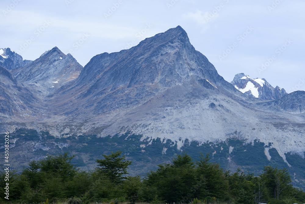 Lapataia bay landscape, Tierra del Fuego. Landscape of the Atlantic Ocean in Ushuaia, Argentina  landmark.