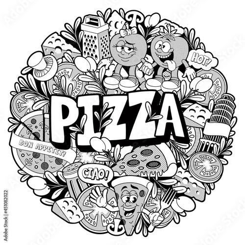 Round doodle pizza pattern