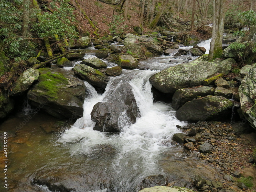Cascading Smoky Mountain stream over rocks Cascading Smoky Mountain stream over rocks