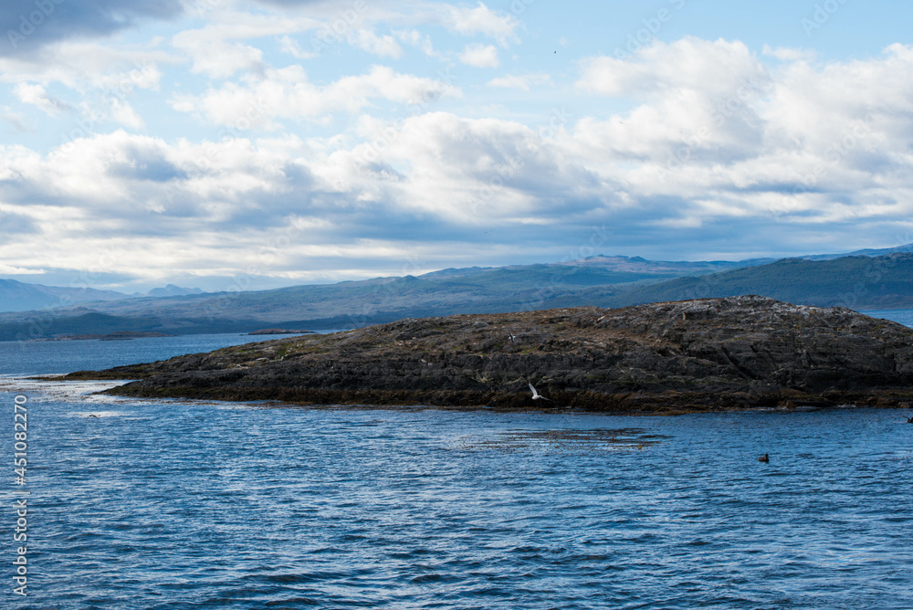 Lapataia bay landscape, Tierra del Fuego. Landscape of the Atlantic Ocean in Ushuaia, Argentina  landmark.
