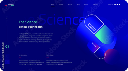 Landing page design for pharmaceutical company, dark mode design with a beautiful ui design