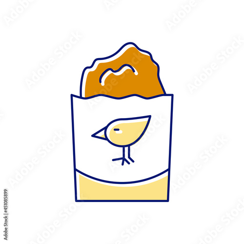 Chicken cutlet flat icon. Taiwanese fried street food. Isolated vector stock illustration