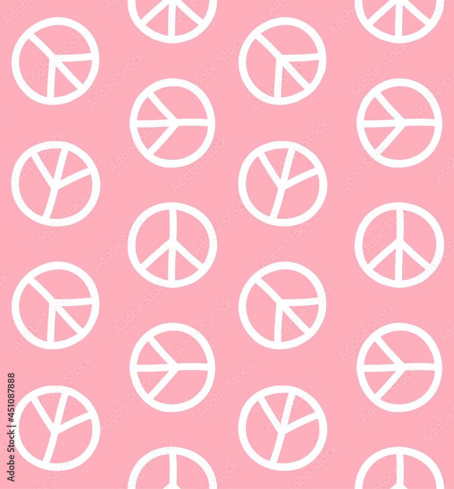Vector seamless pattern of hand drawn doodle sketch peace sign isolated on pink background Vector seamless pattern of hand drawn doodle sketch peace sign isolated on pink background