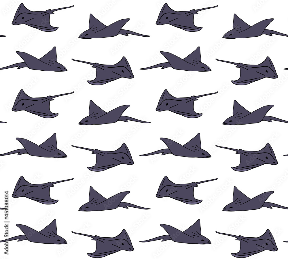 Fototapeta premium Vector seamless pattern of hand drawn doodle sketch colored skate fish devil fish isolated on white background