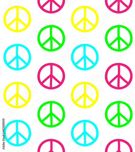 Vector seamless pattern of different color hand drawn doodle sketch peace sign isolated on white background