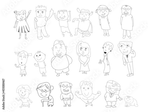 cartoon character drawing hand drawn with thin line Isolated on white background. Vector illustration