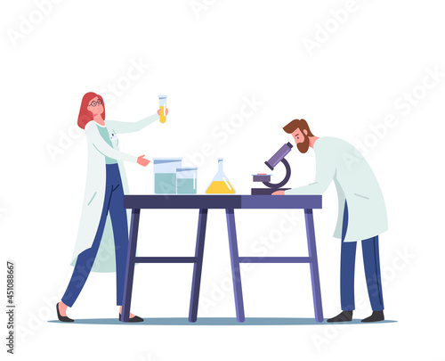 Hydrogen Fuel Producing in Chemical Laboratory. Scientists with Microscope and Flasks Scientific Research, Biodiesel