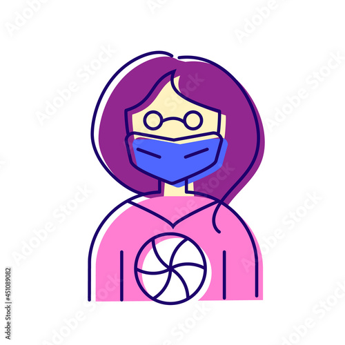 Cyberpunk woman with mask color icon. Science fiction, game, confrontation between humans and robots