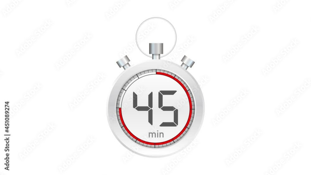 The 45 minutes, stopwatch icon. Stopwatch icon in flat style. Motion graphics. The 45 minutes, stopwatch icon. Stopwatch icon in flat style. Motion graphics.