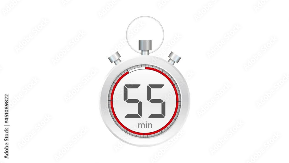 The 55 minutes, stopwatch icon. Stopwatch icon in flat style. Motion graphics. The 55 minutes, stopwatch icon. Stopwatch icon in flat style. Motion graphics.
