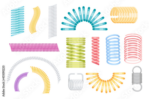 Set of Icons Slinky Coils, Colorful Plastic or Metal Springs Isolated on White Background. Curved Wires, Toys for Baby photo