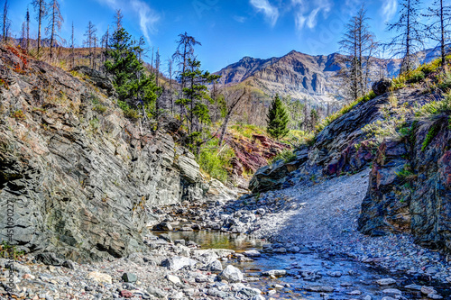 Rocky eroded landscapes in Red Rock Canyon in southern Alberta