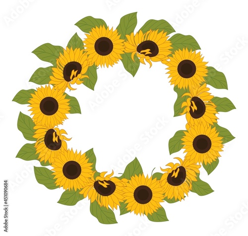  Sunflower Wreath on White Background