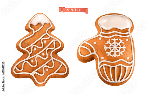 Christmas gingerbread cookies. 3d realistic vector icons