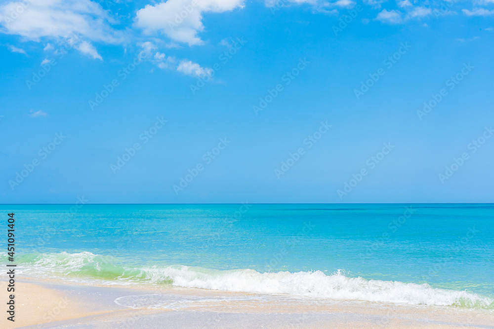 Ocean beach in Florida in the spring. Turquoise ocean and perfect fine sand Melbourne Beach as a good vacation place