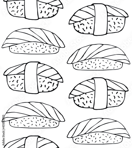 Vector seamless pattern of hand drawn doodle sketch sushi roll isolated on white background