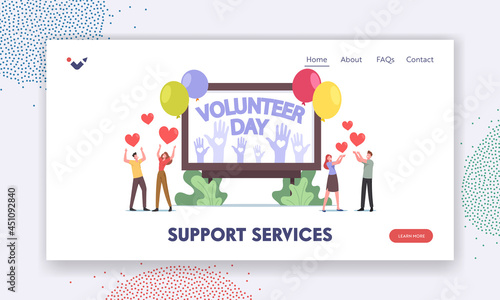 Support Services Landing Page Template. Volunteering Charity. Volunteer Characters Celebrate International Volunteer Day