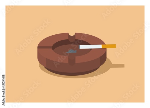 Round ashtray and cigarette. Simple flat illustration