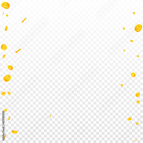 Chinese yuan coins falling. Admirable scattered CNY coins. China money. Elegant jackpot, wealth or success concept. Vector illustration.