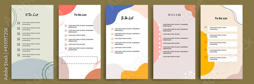 Set collection of to do check list blank daily or weekly planner. Suitable for print and web, social media story stories banner, diary, notebook template layout with fluid wave natural elements