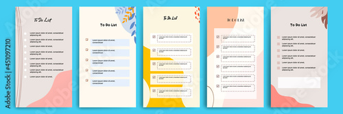 Set collection of to do check list blank daily or weekly planner. Suitable for print and web, social media story stories banner, diary, notebook template layout with fluid wave natural elements