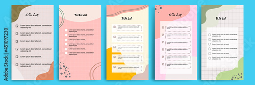 Set collection of to do check list blank daily or weekly planner. Suitable for print and web, social media story stories banner, diary, notebook template layout with fluid wave natural elements