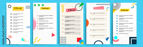 Set collection of to do check list blank daily or weekly planner. Suitable for print and web, social media story stories banner, diary, notebook template layout with file document geometric pattern © Adi
