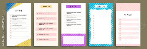 Set collection of to do check list blank daily or weekly planner. Suitable for print and web, social media story stories banner, diary, notebook template layout with file document geometric pattern