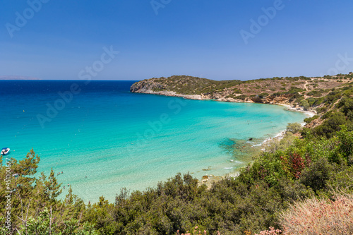 Beautiful clear, warm ocean and dry, summer coastline at Voulisma, Crete, Greece © whitcomberd