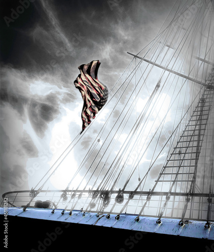 Nautical, Vintage Ship in Storm