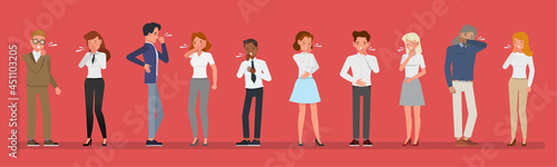 Group of people, women and men sick and coughing character vector design.