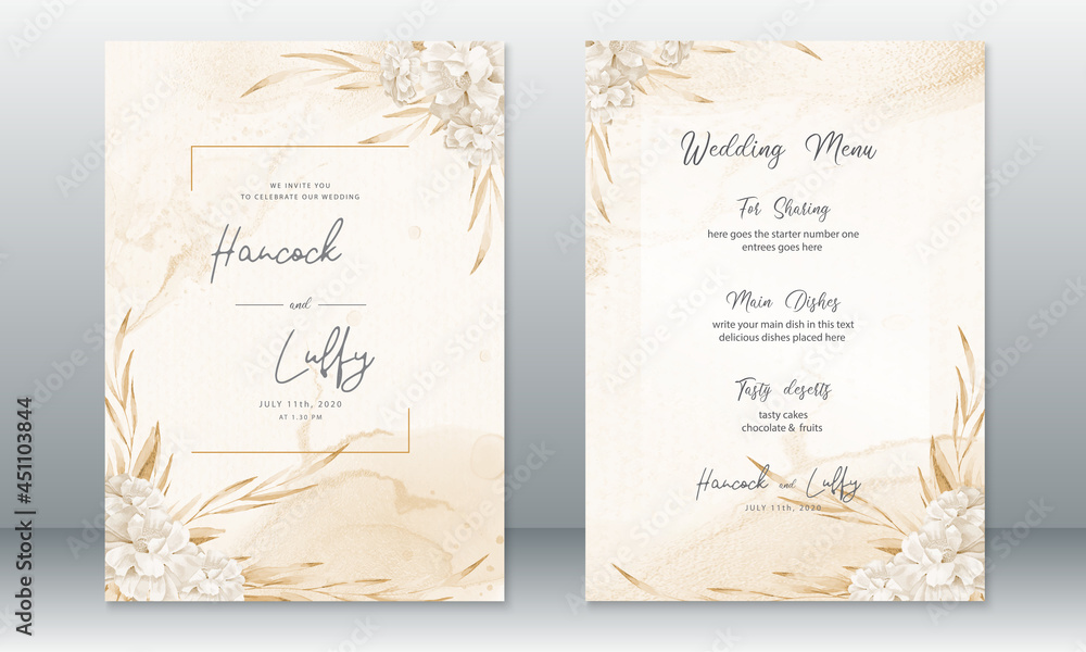 Luxury wedding invitation card template with rose bouquet watercolor ...