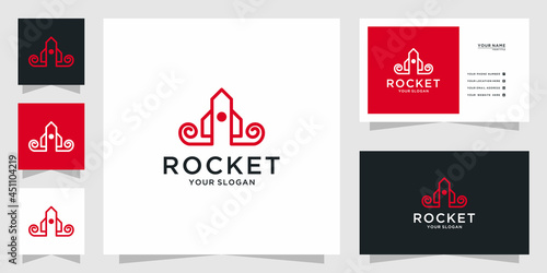 Modern rocket logo with line art concept design