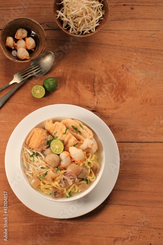 Mie Kocok Bandung. Traditional Sundanese Dish of Beef Noodle Soup from Bandung, West Java.