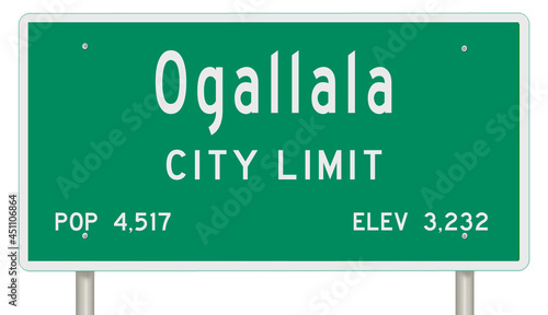 Rendering of a green Nebraska highway sign with city information photo