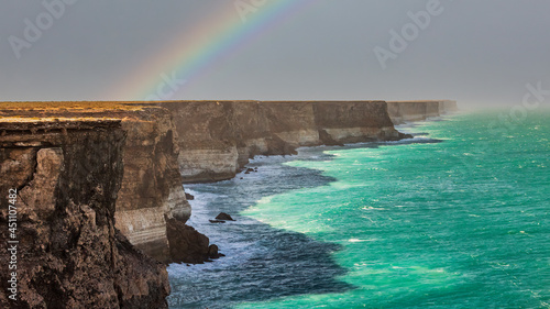 The rugged cliffs and coastline of the Great Australian Bight, Eyre Highway, South Australia, Australia photo