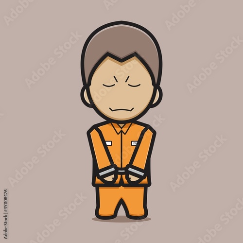 Cute prisoner character with handcuffs cartoon vector icon illustration