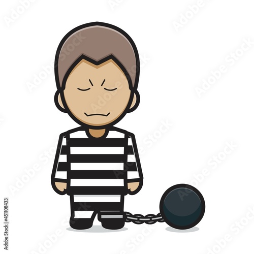Cute prisoner character cartoon vector icon illustration