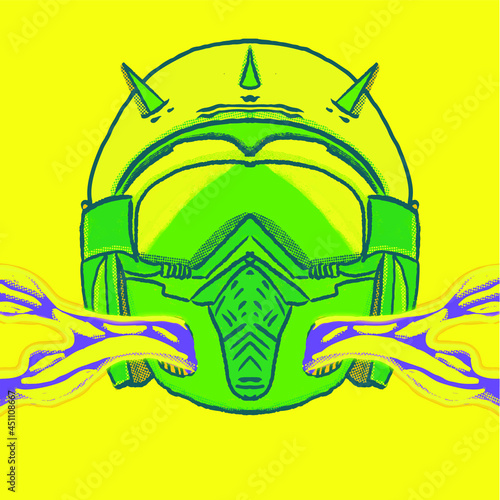 illustration of a  helmet green and yellow