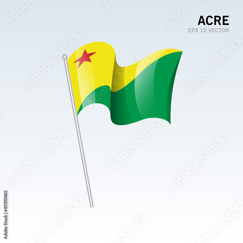 Waving flag of Acre states,federal district of Brazil isolated on gray background