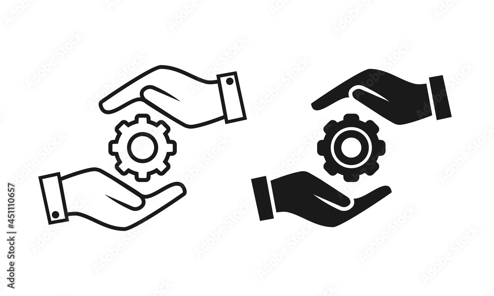 Hand with cogwheel icon. Gear in hand. Illustration vector Hand with cogwheel icon. Gear in hand. Illustration vector