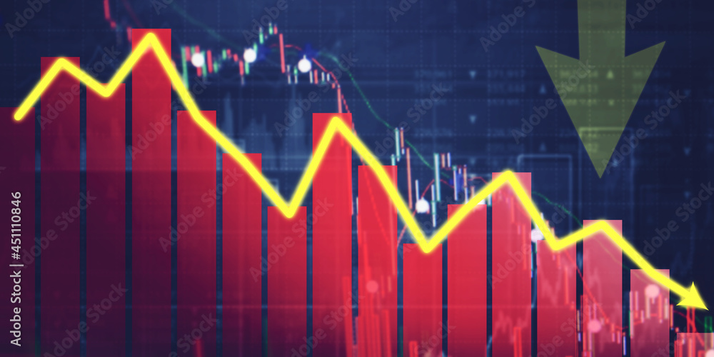 Close up of declining finance arrow Close up of declining finance arrow