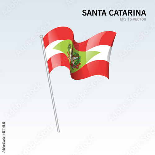 Waving flag of Santa Catarina states,federal district of Brazil isolated on gray background