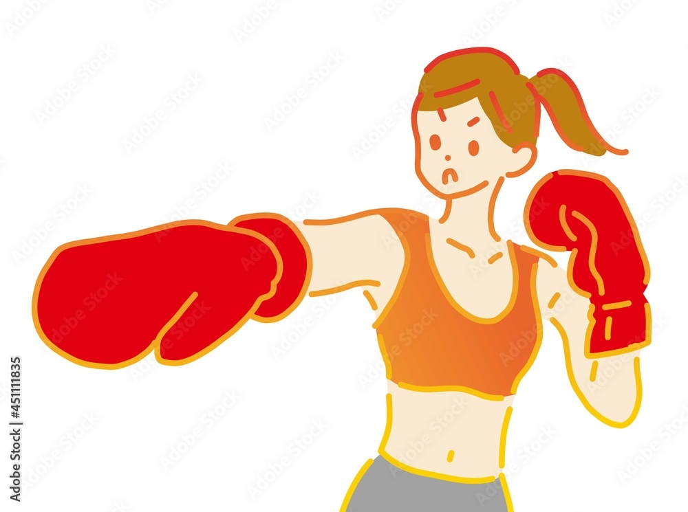 Hand drawn illustration of a woman doing boxing. ボクシングをしている女性の手描きイラスト Hand drawn illustration of a woman doing boxing. ボクシングをしている女性の手描きイラスト