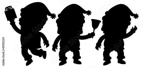 Set of Santa Claus silhouette cartoon character