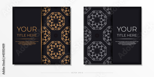 Square Vector Dark color postcard template with abstract patterns. Print-ready invitation design with vintage ornaments.