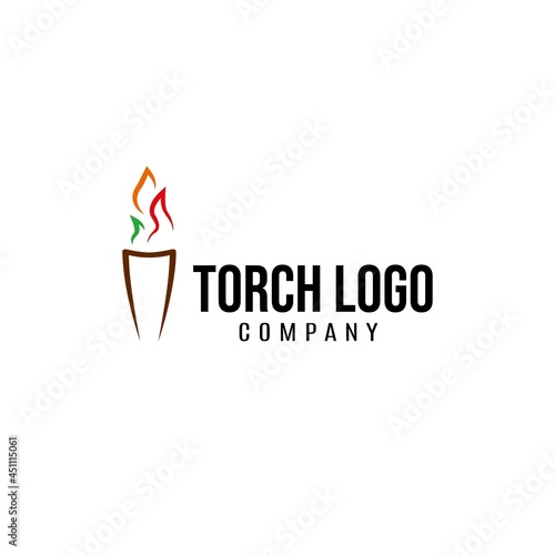 Torch olympic with colorful red green orange fire modern abstract logo design