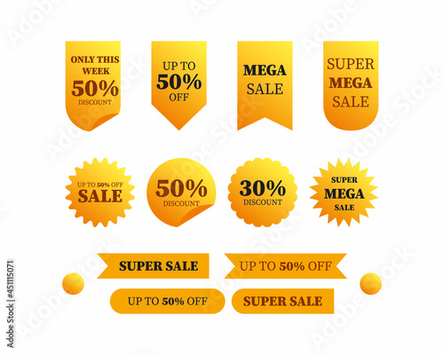 Sales label set in yellow color template for promo and advertising