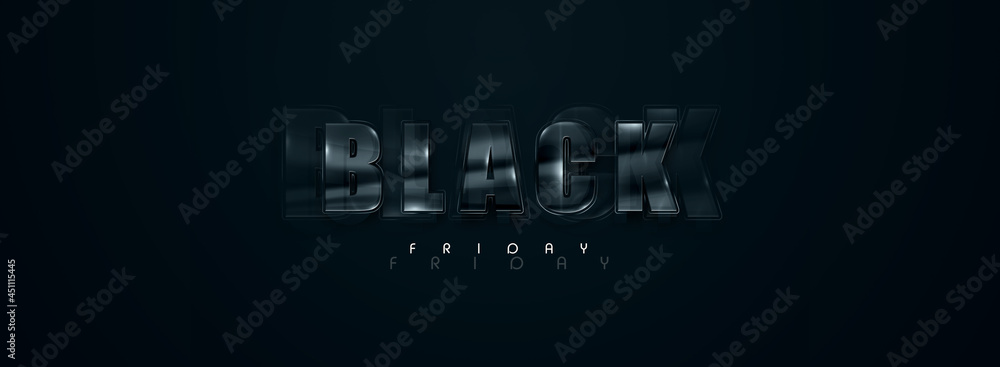 Black Friday sale flyer. Commercial discount banner. Black glass letters on a black background. Sales, discounts, price drops, poster, website header. 3D illustration, 3D render, copy space. Black Friday sale flyer. Commercial discount banner. Black glass letters on a black background. Sales, discounts, price drops, poster, website header. 3D illustration, 3D render, copy space.